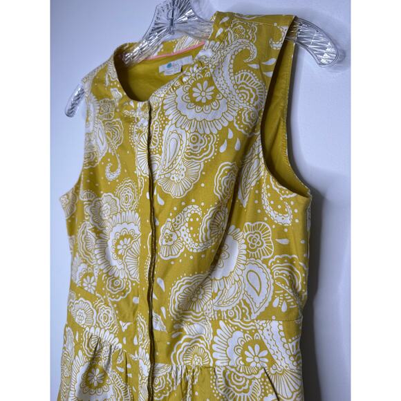 Boden Yellow Floral Paisley Cotton Fit & Flare sleeveless summer Dress Size 8P - Picture 15 of 16